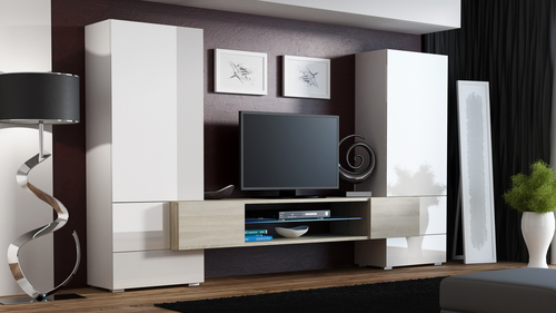TORI KORPUS BIAŁY MAT/FRONT BIAŁY POŁ/ RTV DĄB SONOMA
